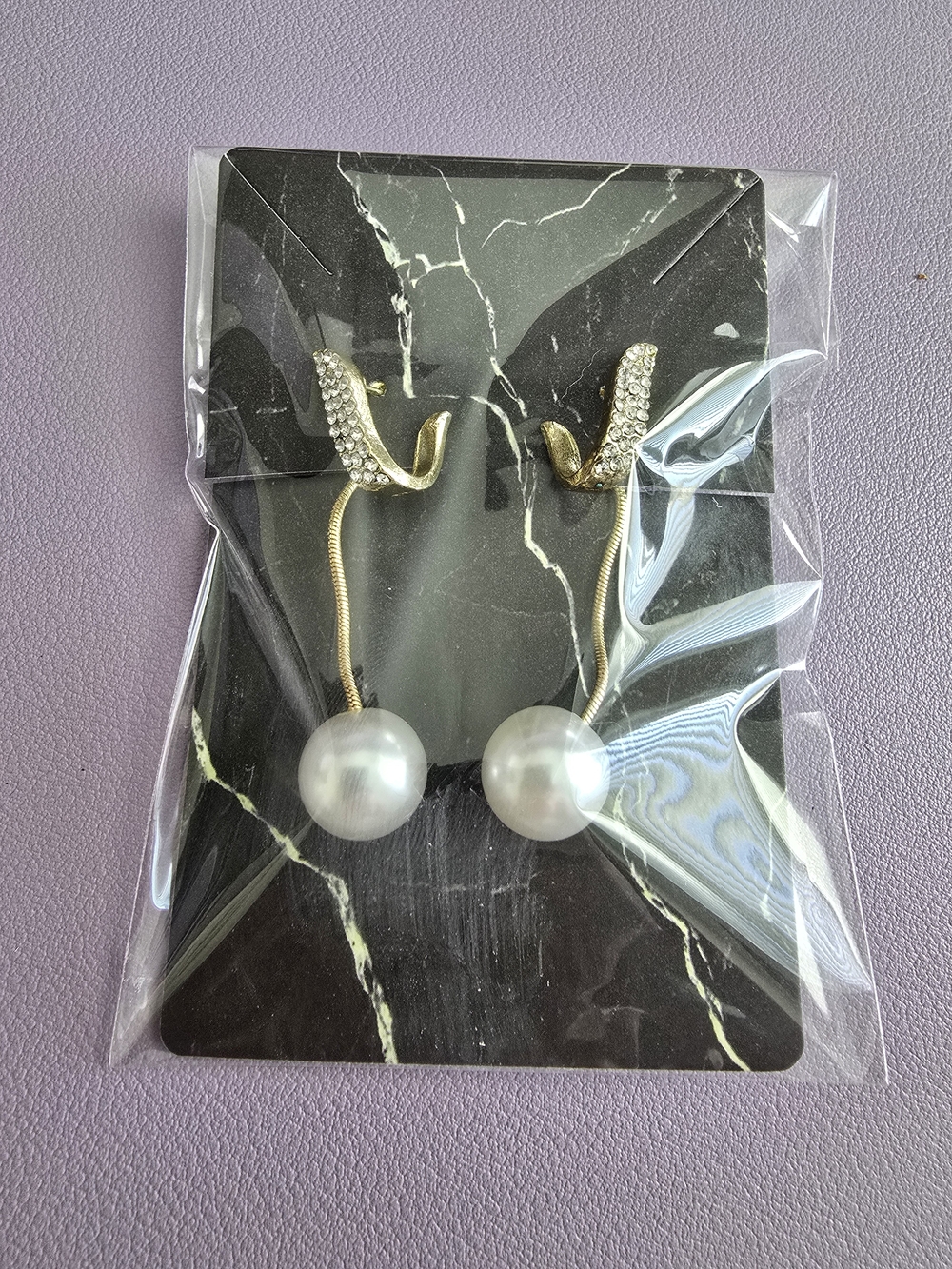 Gold-Tone Pearl Drop Earrings with Crystal-Studded Hoop - Picture 7 of 7